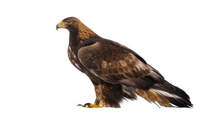 Fototapeta premium Regal golden eagle standing alertly with powerful talons and sharp, observant eyes, side view