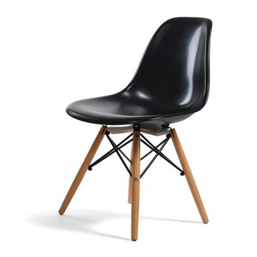 A sleek, modern chair with a black molded seat and backrest