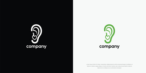 Fototapeta premium Modern Ear Care Logo with Heart Symbol for Hearing Health Company