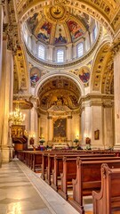 Fototapeta premium Interior of a grand building featuring a large dome and intricate details
