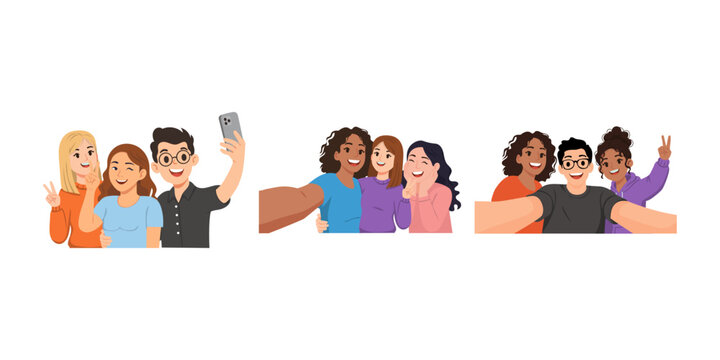 Friends Taking Selfie Illustration