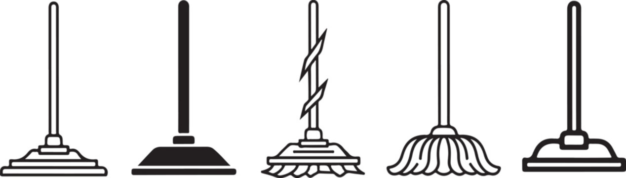 set of five cleaning tools vector illustration flat design isolated on white background