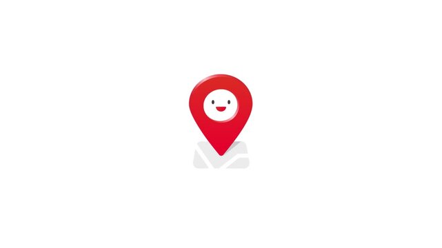 Location map pointer with red pin cute character animation