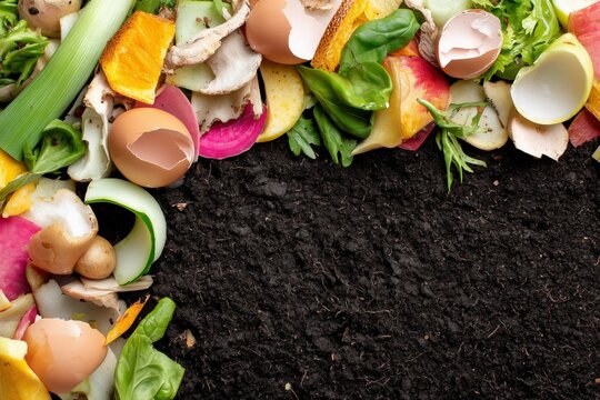 Sustainable living and soil enrichment concept featuring raw vegetable waste and natural fertilizers.