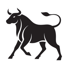 Fototapeta premium Powerful Black Bull Silhouette With Sharp Horns In Stylized Minimalist Vector Illustration