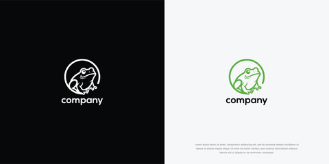 Fototapeta premium Minimalist Line Art Frog Logo Design in Circle with White and Green Versions