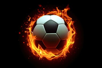 Fototapeta premium Soccer ball engulfed in flames, symbolizing passion and power in sports