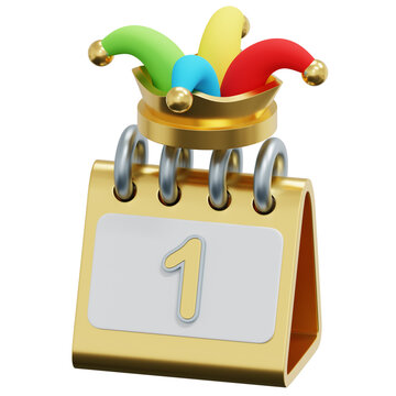3D Jester Hat Desk Calendar April Fools Day Flip Date Reminder Icon