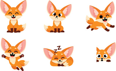 Obraz premium Cute cartoon fox emoticon stickers set