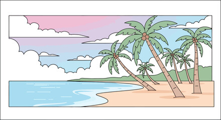 Obraz premium Palm trees on sandy beach shore.