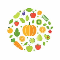 Obraz premium Healthy Organic Food Variety Circle With Fruits And Vegetables For Nutrition