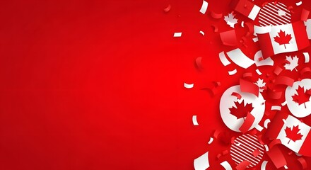 Vibrant canada day celebration background with red maple leaf confetti