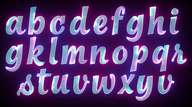 Glowing Neon Lowercase Alphabet Letters in Script Font on Dark Background