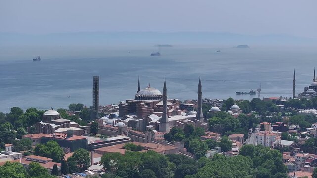 Aerial view of hagia sophia mosque in istanbul, turkey
