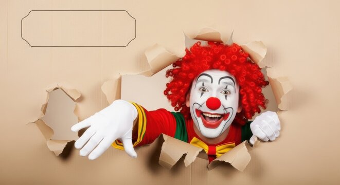 Red-haired clown design Happy prankster theme Surprising jester design Smiling entertainer theme Funny april fools Wallpaper Background image