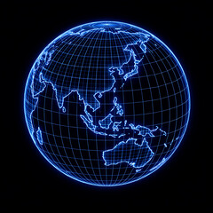 Naklejka premium Glowing blue earth, neon world map, grid globe, futuristic planet