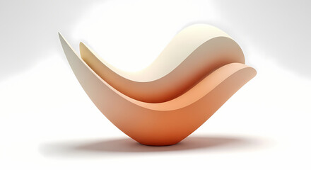 Fototapeta premium A multi-layered abstract form with a smooth cream to orange gradient gracefully curves on a stark white background.