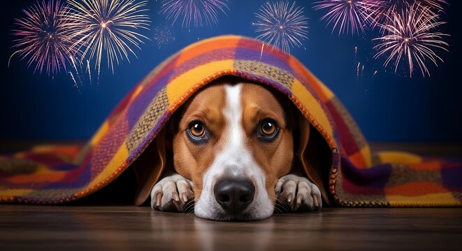 Cowering dog celebrates independence day with fireworks anxiety
