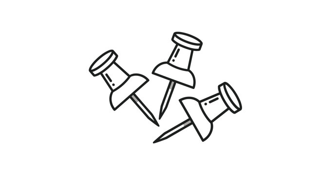 Three simple hand-drawn push pins or thumbtacks for pinning notes and reminders to a cork board in an office or school setting.