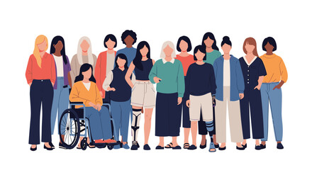 Obraz premium A diverse group of strong and confident women of different ages ethnicities and abilities stand together in solidarity and support.