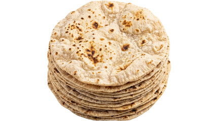 Obraz premium Stack of Freshly Baked Indian Roti Chapati Flatbread Isolated on Transparent Background