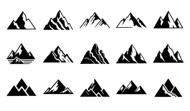 Rocky mountain icon set minimalist landscape silhouette vector collection isolated on white background