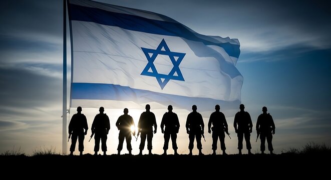 Israel independence day celebration with soldiers and flag