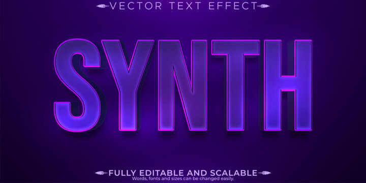 Music synth wave text effect, editable retro and neon text style