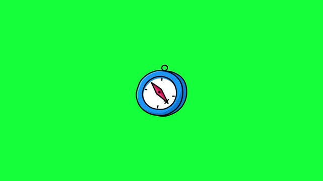 Hand-drawn style animation of a classic blue compass with a spinning red needle.perfect visual for themes of navigation, travel, finding your way, or outdoor adventure