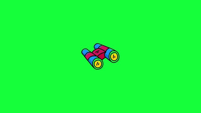 Hand-drawn style animation of colorful binoculars featuring a playful doodle design.Perfect for themes involving exploration, bird watching, discovery, or vision.