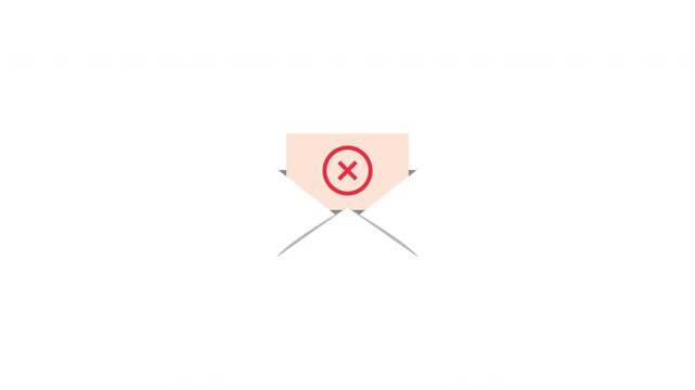 Animation Motion Email Error Icon With Rejected Message In Open Envelope On Alpha Background