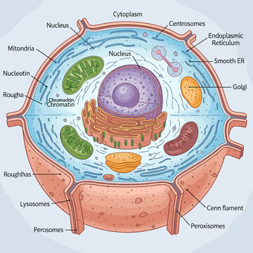 Detailed diagram of an animal cell showing various organelles and their structures.