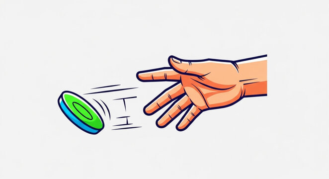 Hand throwing a green frisbee with motion lines.