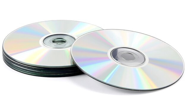 A stack of shiny compact discs on a white background (1)