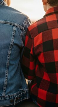 Two people sitting back to back.