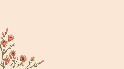 Fototapeta premium A stylized floral design featuring orange flowers and green stems on a soft beige background, evoking a sense of serenity and natural beauty.