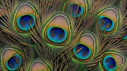 Obraz premium Close-up of Peacock Feathers with Intricate Eye Patterns.
