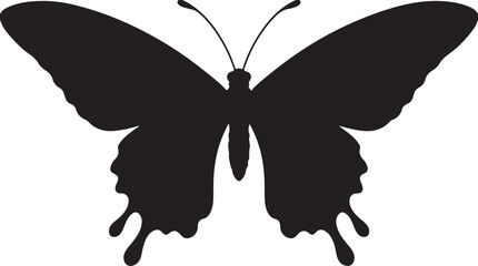Black butterfly silhouette vector, elegant swallowtail insect shape, minimalist butterfly icon for logo design and nature branding © Tayba azam
