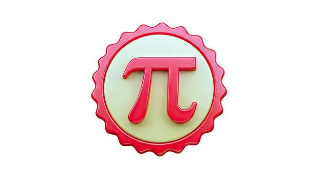3D Red Pi Symbol in a Golden Circle with Red Wavy Border