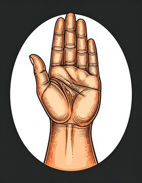 A drawing of a human hand with four fingers and a thumb