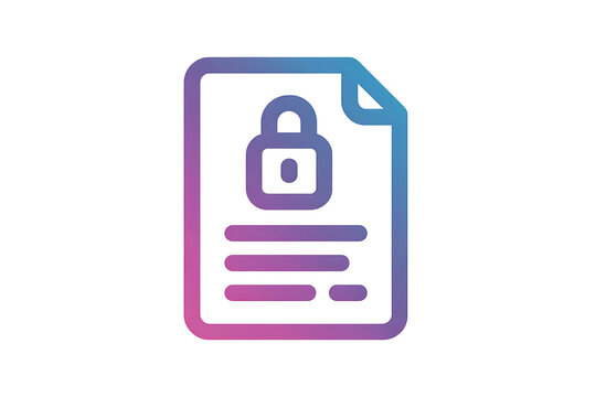 A colorful icon of a secure document with a padlock on a white background