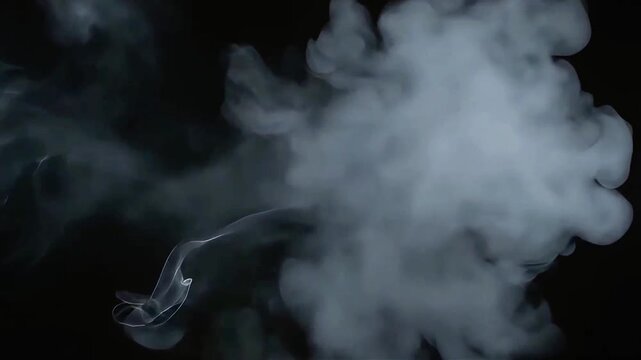 Smoke rises from an object in a dark environment slowly