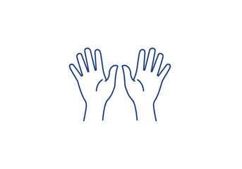 Obraz premium Two hands raised up in the air, palms facing forward, minimalist line icon