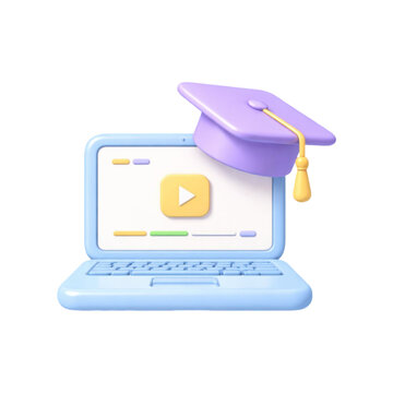 E learning graduation concept with laptop and cap