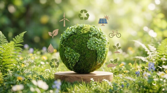 Eco friendly green earth with conservation icons