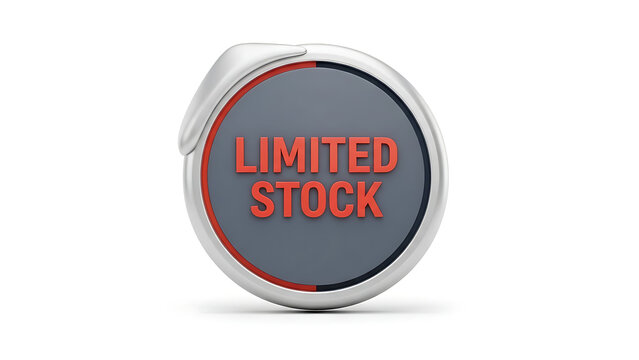 A limited stock indicator on a grey and red circular badge with a white background