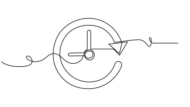 clock continuous one line drawing animation, Timepiece clock icon sign continuous one line drawing on white background minimalist single art routine and time alert symbol 4k animation video, Animated