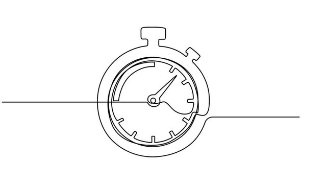 clock continuous one line drawing animation, Timepiece clock icon sign continuous one line drawing on white background minimalist single art routine and time alert symbol 4k animation video, Animated