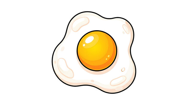 Cartoon style fried egg illustration with yellow yolk on white background
