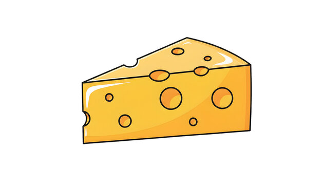 Cartoon slice of Swiss cheese with holes on white background